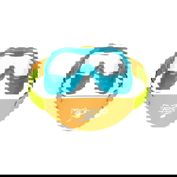 Speedo Infant Biofuse swim mask with clear lenses and orange green accents