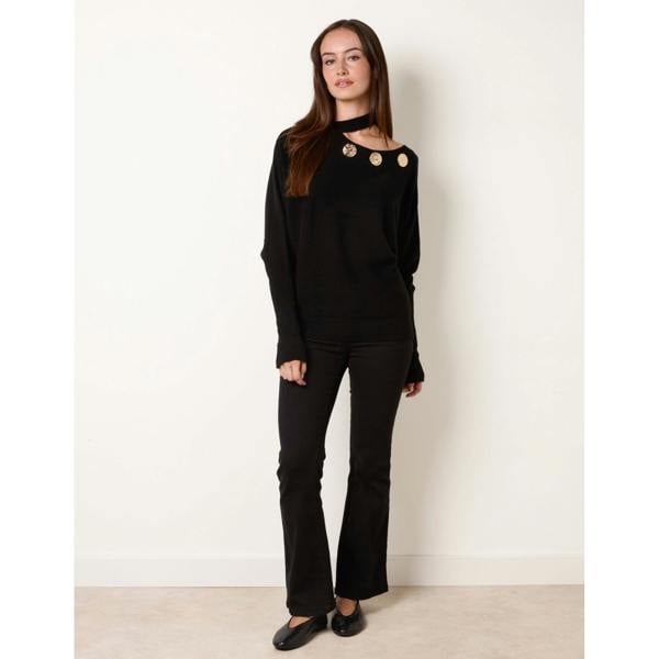 Blue Vanilla Button Detail Cut-Out Batwing Jumper