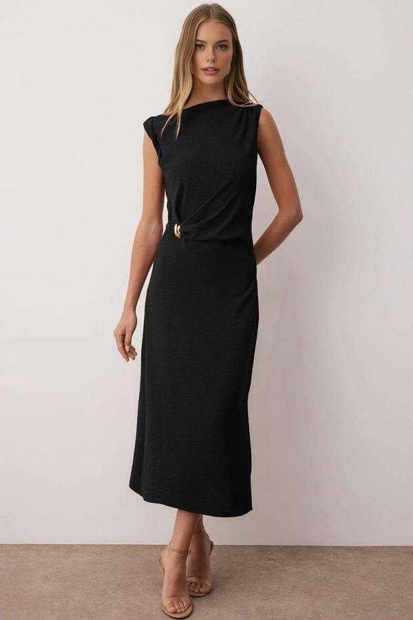 WOVCOR Accessory Detailed Midi Woven Dress