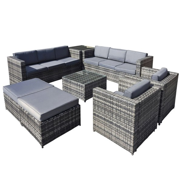 Oseasons Malta Rattan 10 Seat U-Shape Set in Grey Walnut with 2 Footstools