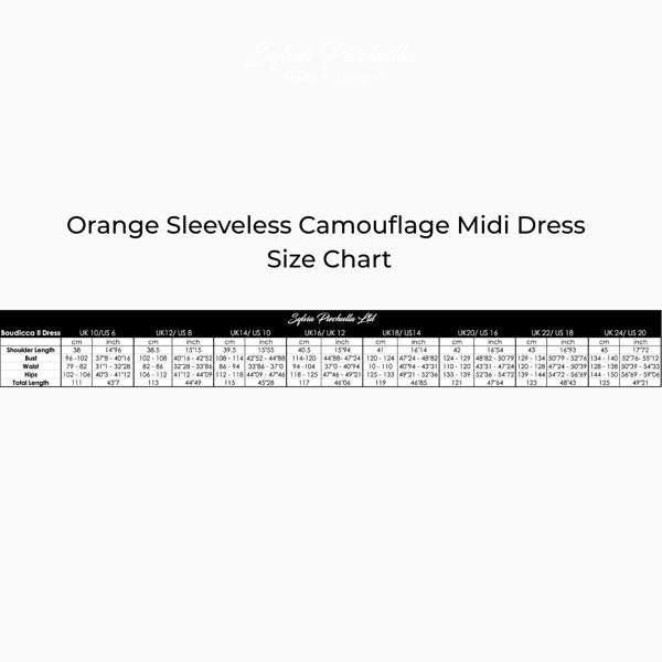 Orange Sleeveless Camouflage Midi Dress Size Chart
