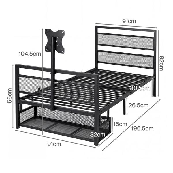 Levede Single Bed Frame Gaming Bed TV Bed 360° Rotating Mount Metal Black