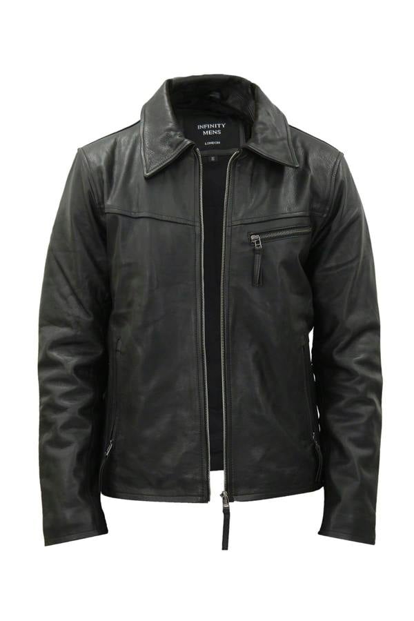 Infinity Leather Mens Classic Cow Hide Leather Biker Jacket