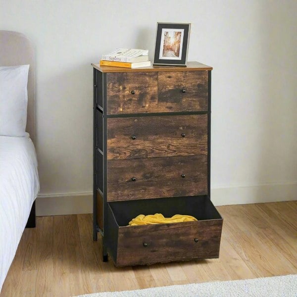 Modcraft Chest of Drawers – 5-Drawer Fabric Storage Organizer Unit with Wood Handles