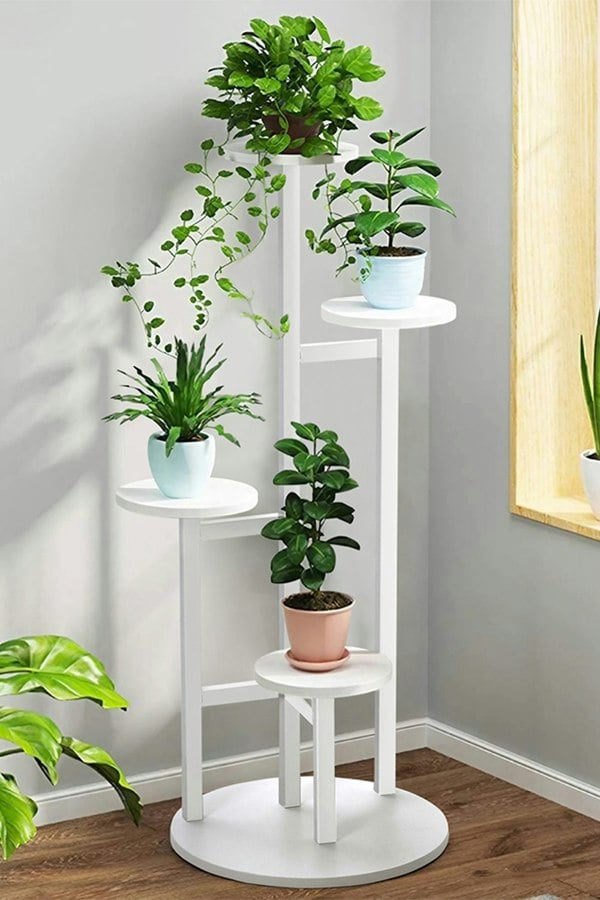 Living and Home 4 Tier White Plant Stand Indoor Tall Corner Round Flower Pot Stands