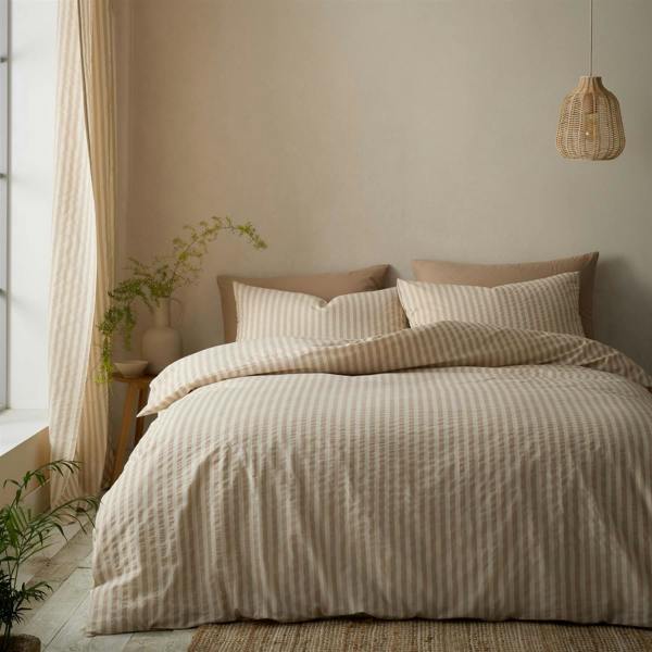 Pineapple Elephant Cotton Rich Woven Stripe Natural Duvet Cover Set