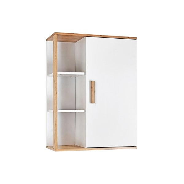 Showerdrape Cassino Matt White & Bamboo Wall Bathroom Cabinet with Display Shelves