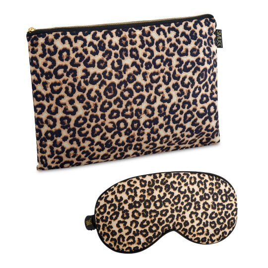 Satin Sleep Mask & Accessories Bag Set - Various Prints - Leopard