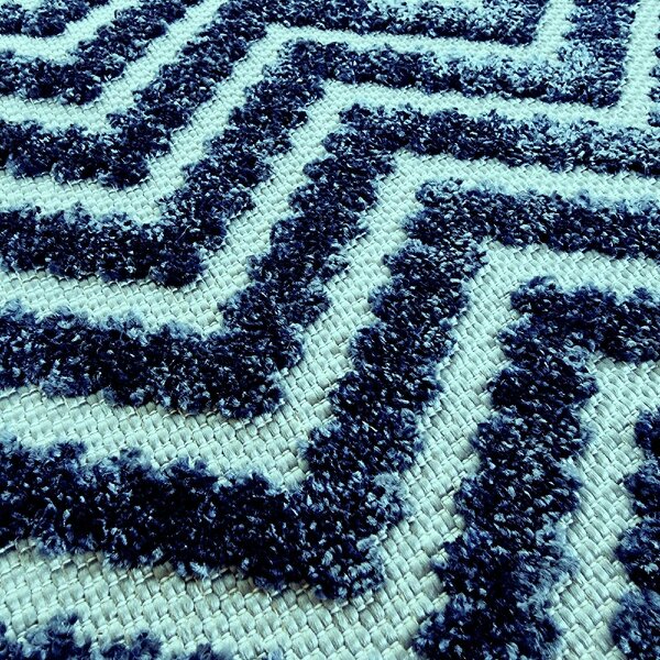 Outdoor Rug Navy Blue with Light Blue Chevron Zig Zag Decking Garden Patio Gazebo Large Small Soft Geometric Mat