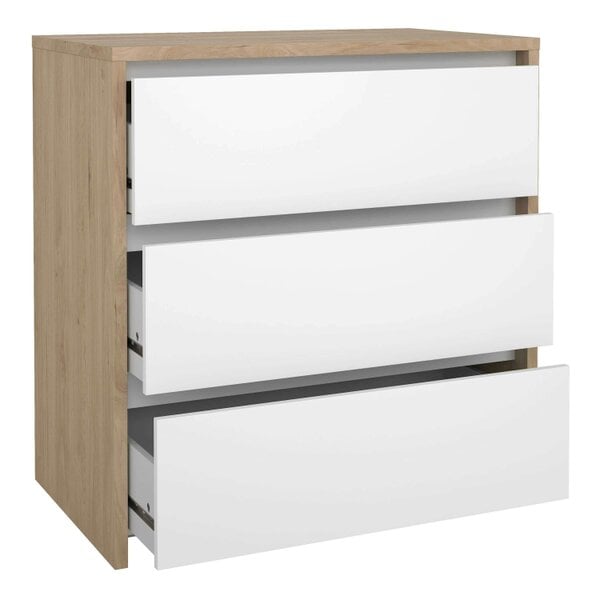 Wyld Haus Salzburg White and Natural Oak Effect Wood Chest 3 Drawers