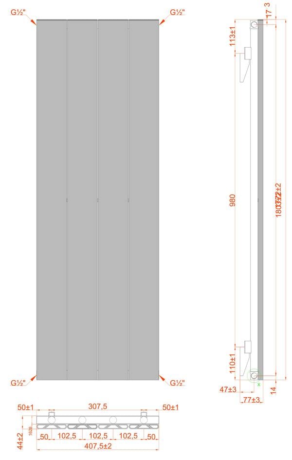 MYHOMEWARE 407mm x 1800mm Single Aluminium Panel Radiator in Anthracite Grey - Model Lena - Wall-mounted