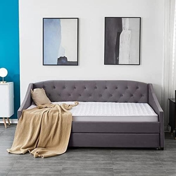 Kosy Koala Daybed with Trundle grey 3ft twin velvet tufted wooden day bed with 2 mattresses bedroom