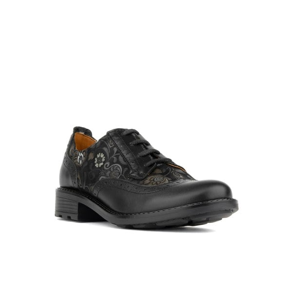 Embassy London DreamFiters - Black Emboss - Women's round toe leather derby shoe on durable rubber sole