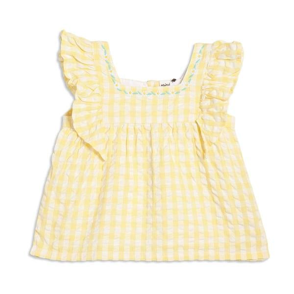 Mini Cuddles Baby Girls Checked Woven Top, Yellow