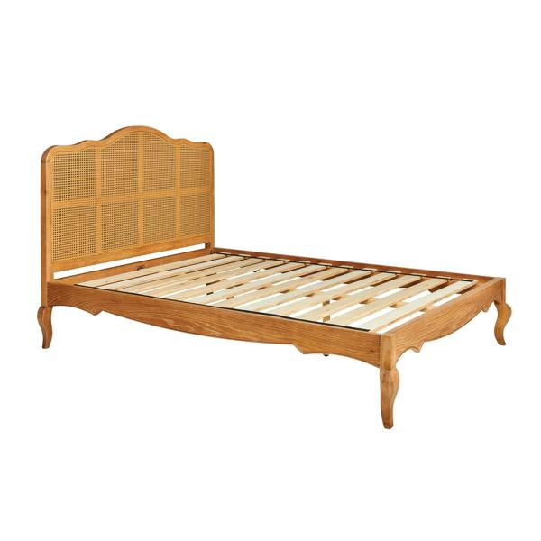 Statement Furniture Louis Oak Bed Frame with Rattan Cane Headboard 4ft6, 5ft