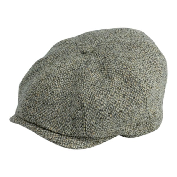 Gamble & Gunn Kinloch Harris Tweed British Made Stone Grey 8 Panel Button Top Cap