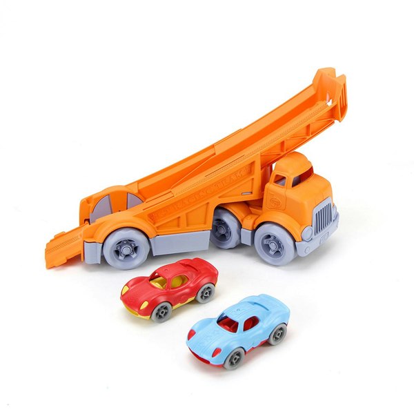 Green Toys Racing Truck with 2 Race Cars - Made From 100% Recycled Plastic