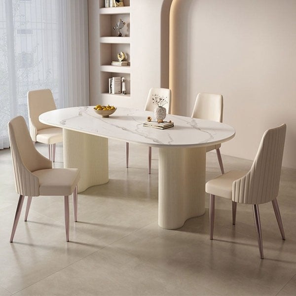 Peru Oval Dining Table, White with dining table with legs