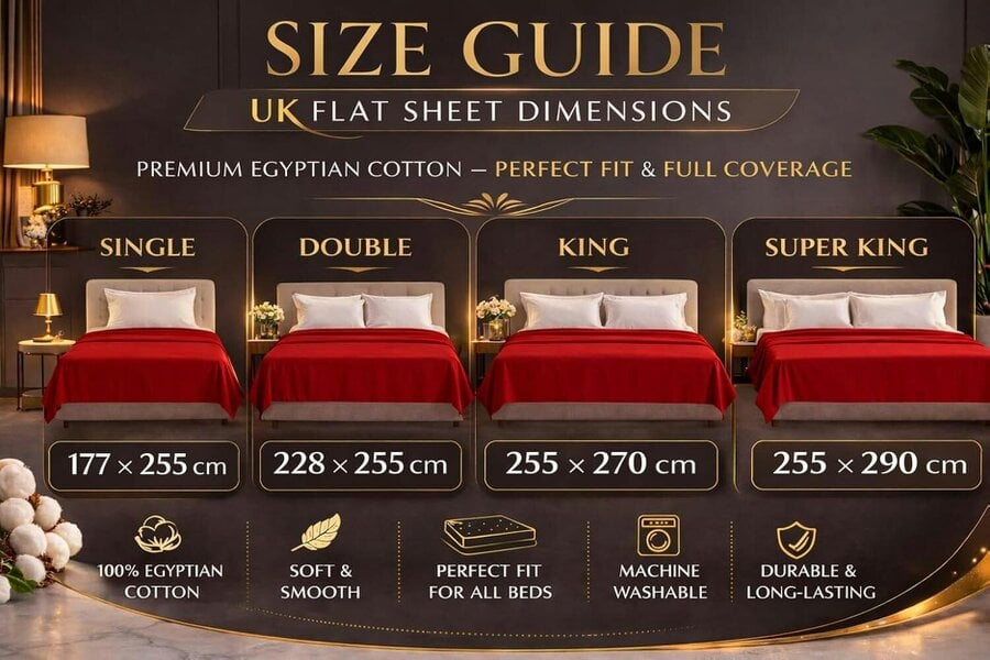 Night Zone 200 Thread Count Egyptian Cotton Flat Sheet – Hotel Quality Bed Linen - Red