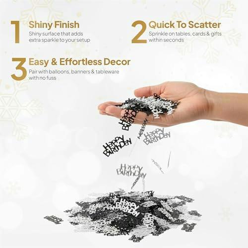 Black and Silver Happy Birthday Confetti Table Scatter, 14g Birthday Party Decoration image 7