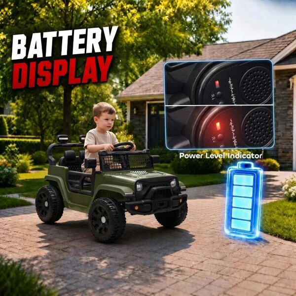 12V Electric Car for Kids with Remote, Dual Motors, Rear Suspension, Soft Start, Music, Lights for 3-8 Years, Dark Green