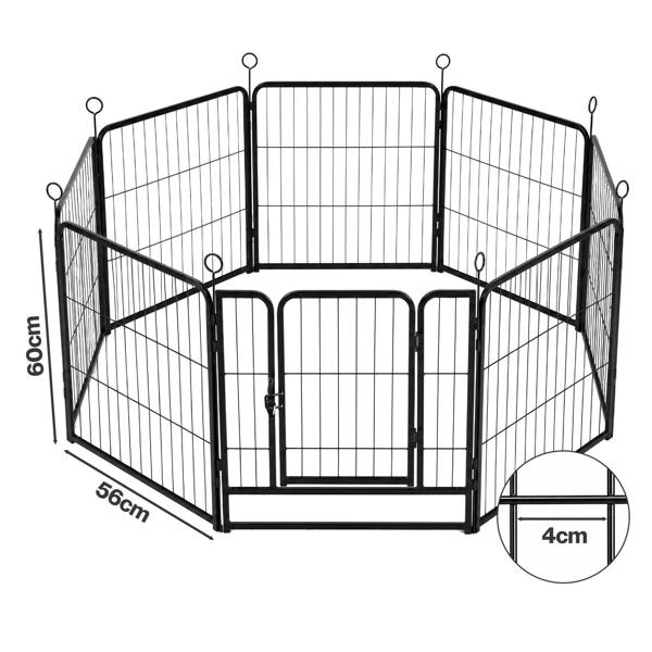 Skylos Dog Pen 8 Pcs Steel 60cm Foldable Indoor Outdoor Pet Enclosure Black