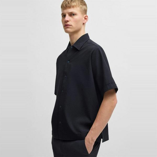 Boss Mens Lapoully Relaxed Fit Short-Sleeved Shirt - Dark Blue - 