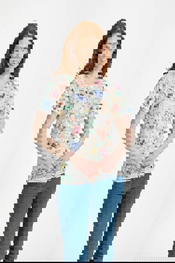 Mudflower Floral Print Water-Colour Effect Top