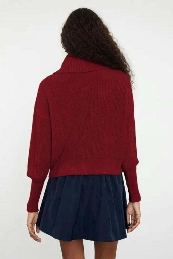 Hoxton Gal Oversized Draped Collar Zip-Up Knit Cardigan