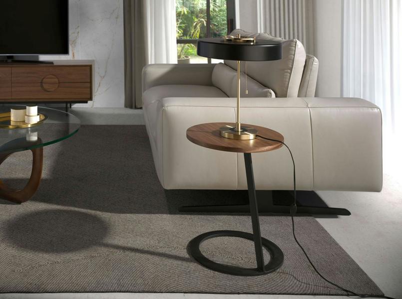 Angel Cerdá Round corner table walnut and black steel 2115