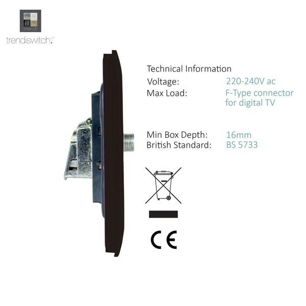 Trendi Switch 1 Gang Male F-Type Satellite Television Socket in Dark Mocha Brown
