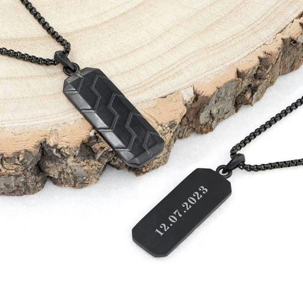 Personalised Men's Black Steel Dog Tag Necklace - lifestyle shot