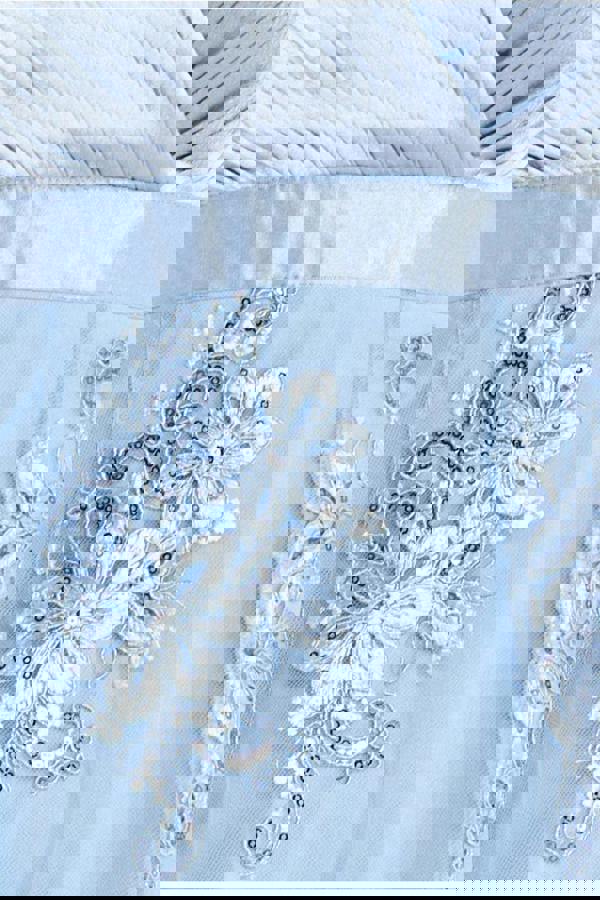 Pleated Satin V Neck High And Low Midi - Light Blue DR3813QZ