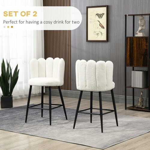 Wyld Haus Ettine Scallop Boucle Cream Upholstered Bar Stools Set Of 2 With Steel Base And Footrest
