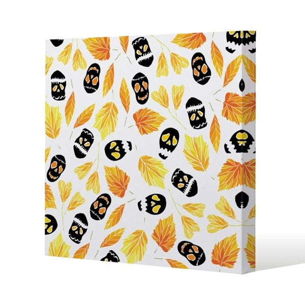 Benjamin Tate Design Autumn Leaves & Halloween Skulls Slim Style Canvas Print  50x50cm , 15mm Slim Real wood.