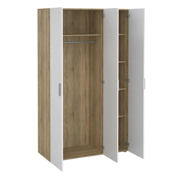 Wyld Haus Daejeon White and Natural Oak Effect Wooden Wardrobe 3 Doors