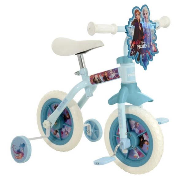 MV Sports MV Frozen 2 Kids 2-In-1 10" Training Bike - Balance/Pedal w/ Stabilisers