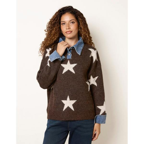 Blue Vanilla Star Knit Polo Jumper