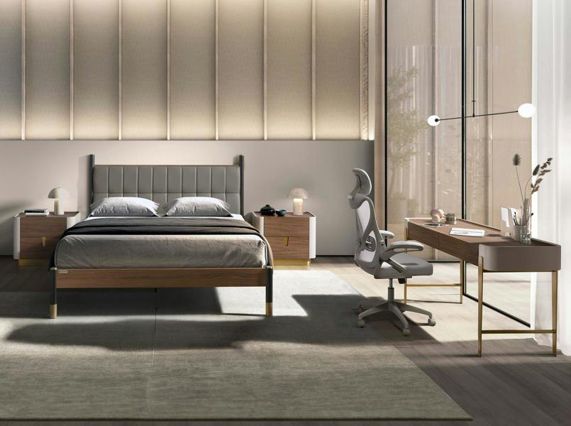 Angel Cerdá Desk in Walnut, Beige and Golden Polished Steel 7186