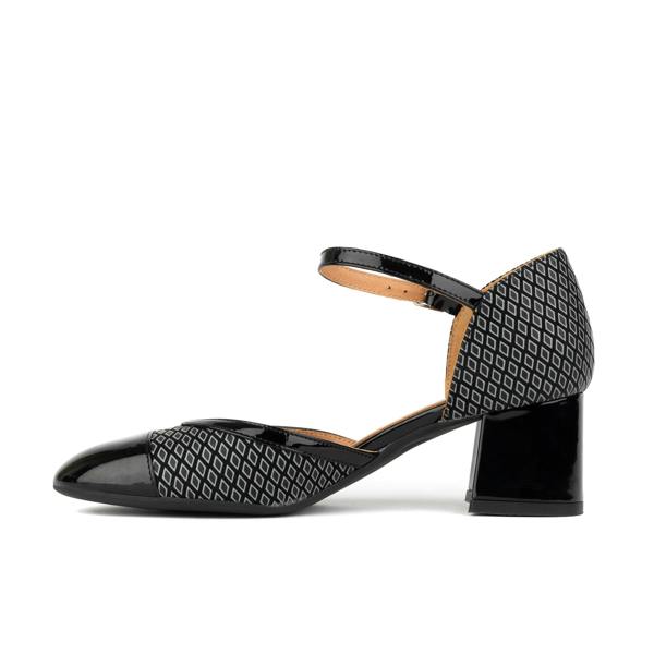 Embassy London Kemi -  Black & Grey Diamonds - Women's Leather Almond-Toe Block Heel