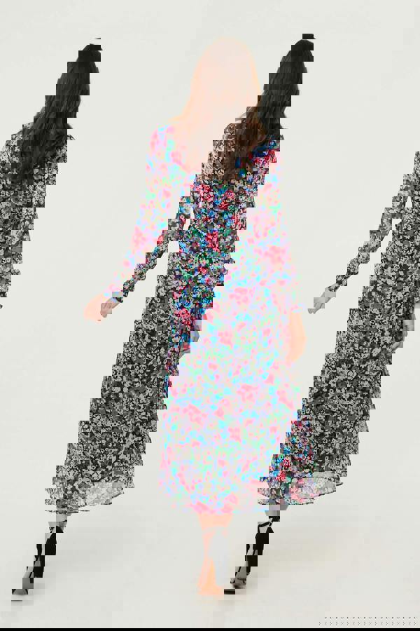 Blue | Ditsy Floral Layer Tie Waist Maxi Dress