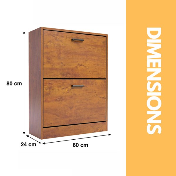 Rafaelo Mobilia 2 Drawer Shoe Storage Cabinet Oak