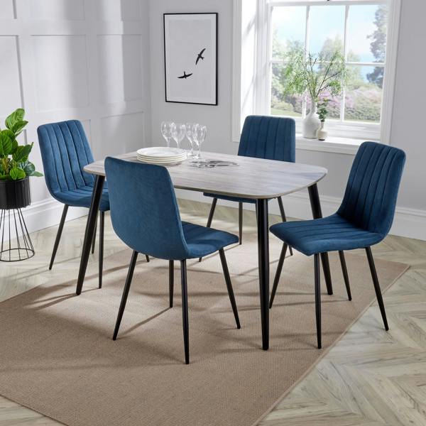 Core Products Aspen Dining Set - Grey-Oak Effect Rectangular Table & 4 Straight Stitch Fabric Chairs
