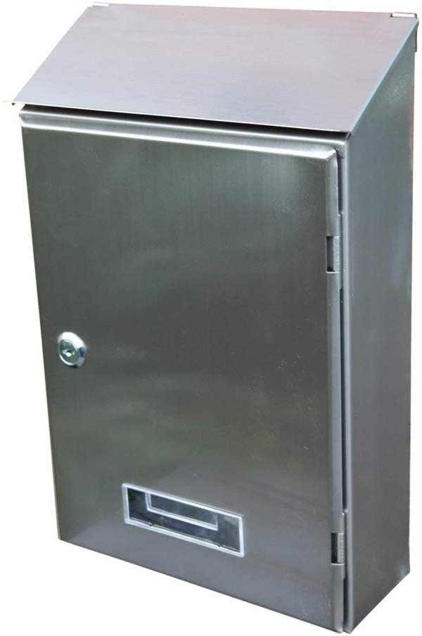 The Garden Marketplace Stainless Steel Wall Mounted Post Box with Perspex Name Tab, 2 Keys and Fixings Included, 360mm High x 230mm Wide x 100mm Deep