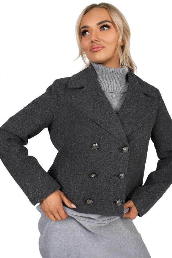 Leona Cropped Double Breasted Jacket With Luxe Button Detail - Black_wb