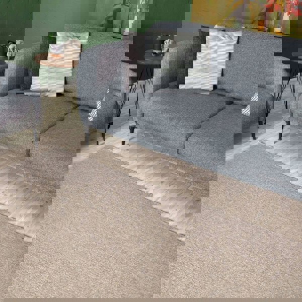 Beige Low Pile Area Rug Plain Design non-shedding