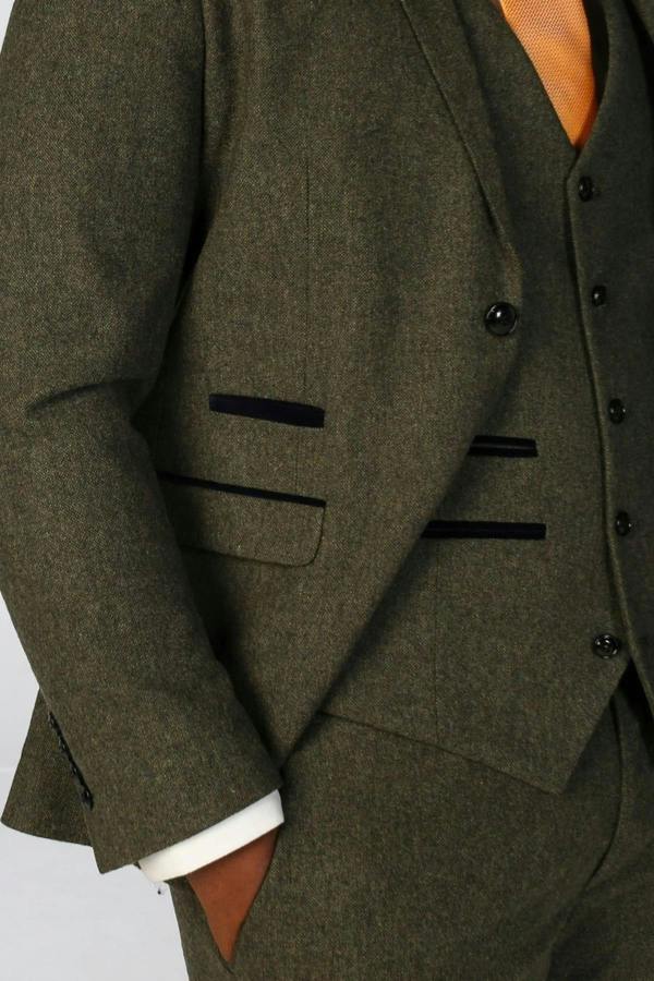 Infinity Leather Men's Olive Green Wool Blend Tweed Formal Blazer
