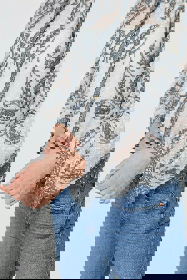 Green | Leaf Embroidered Semi Sheer Lace Shirt
