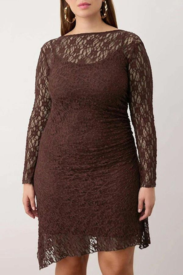 WOVCOR Lace Knit Mini Plus Size Dress