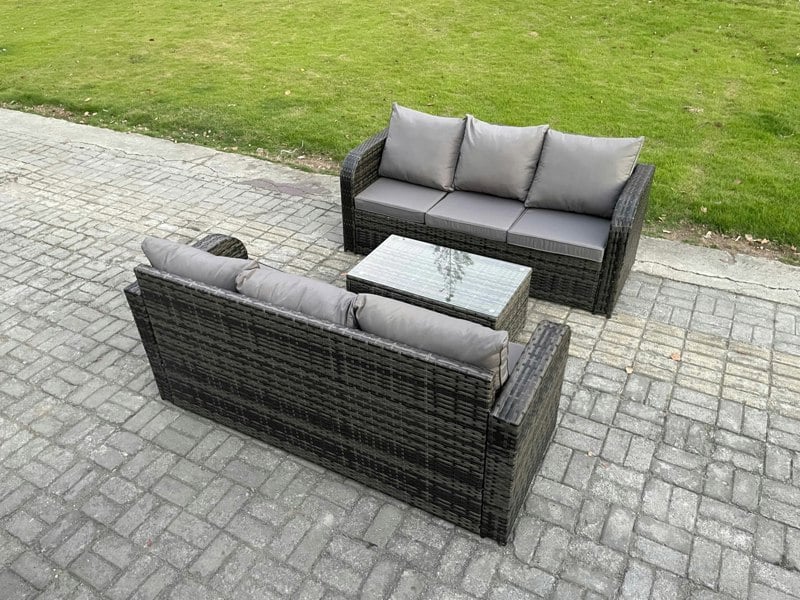 Fimous Outdoor Garden Furniture Sets 6 Seater Wicker Rattan Furniture Sofa Sets with Rectangular Coffee Table 3 Seater Sofa